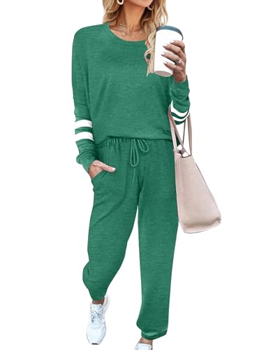 Image of Ekouaer Sweatsuits Womens Loungewear Set Tracksuit Long Sleeve Pajamas Set with Pockets 2 Piece Outfits Lounge Sets Dark Green Small