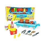 SpongeBob SquarePants Krusty Krab Toy Grill for Kids Lights & Sounds Krabby Patty Burgers, Kelp Fries, Pretend Plastic BBQ Cooking Toys for Toddlers