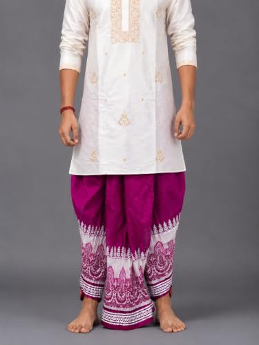 Image of Men's Ready to Wear Pant System Printed MAYUR PUCHHA Dhoti for Marriage, Pooja, Festival etc.(GC010)