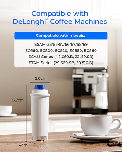 Image of Waterdrop DLSC002 Low-Acid Coffee Water Filter, Replacement for De'Longhi Filter, De'Longhi Magnifica Evo Water Filter, Smooth Balanced, ECAM /ETAM /EPAM Series, EC680 /5, TÜV SÜD Certified, 4 Pack
