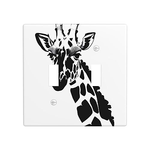 Black and white giraffe Durable Decorative Wall Plate Double Switch Cover - PC Material for Living Room, Kitchen, Bedroom