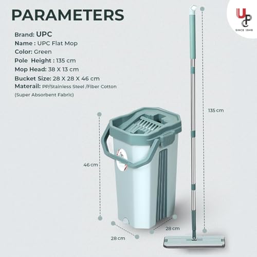 Image of UPC 360 Rotating Microfiber mop for Floor Cleaning Flat Mop for Home Cleaning Floor| Hands-Free Squeeze & Wash FlatMop System for Home (Green)