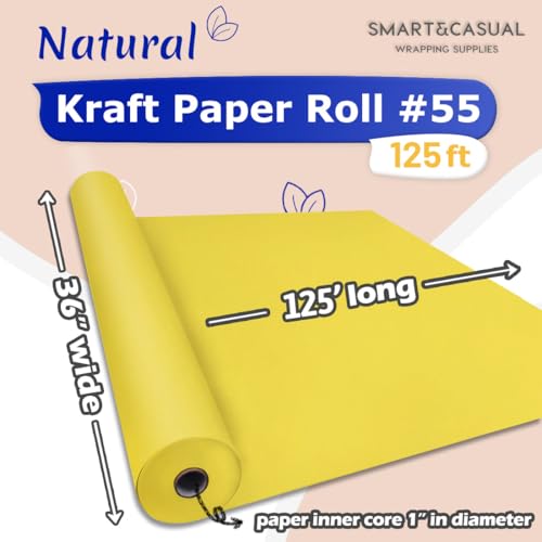 Image of SMART&CASUAL 36 inch x 1,500 inch (125') Lemon Yellow Kraft Craft Paper Roll for Gift Wrapping Bulletin Board Bouquet Flower Art Packing Parcel Table Covering 80GSM 55LB (Lemon Yellow, 36 inch x 125')