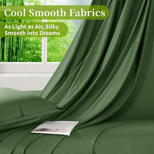 Shilucheng 100% Viscose Derived from Bamboo_ Sheets Full Size 4pcs - Ultra Cooling & Silky Soft Bed Sheets, 16" Deep Pocket, Perfect for Hot Sleepers, Hotel Bedding Sheets (Olive)