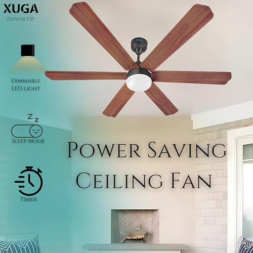 Image of XUGA Zephyr F1P Premium Smart 1200mm, BEE 5-star BLDC fan,6 Blade,Remote Ceiling fan for Home, 100% Copper Motor,Energy Saving, High Air Delivery,LED, Dark Wooden (5 Year Warranty)