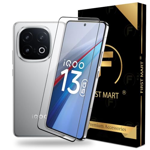 Image of FIRST MART Tempered Glass for iQOO 13, 9H Full-Glue Screen Protector, 3D Edge-to-Edge, HD Clear, Oleophobic, Case-Friendly, Black, Pack of 1