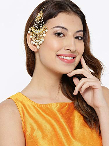Image of Kundan Wedding Jhumar Passa /jhoomar Maang Tikka /Brooch for Women Girls Hair Chain (Gold)