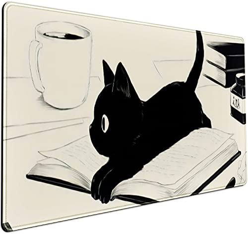 Tapis de bureau kawaï motif chat mignon beige, XXL, grand tapis de bureau esthétique, anime, tapis de clavier extensible, accessoire, décoration de bureau,...