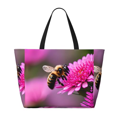 Bee Flying 1 Large Beach Tote Bag Women Beach Tote Bag For Pool Gym Grocery Travel With Multiple Pocket2