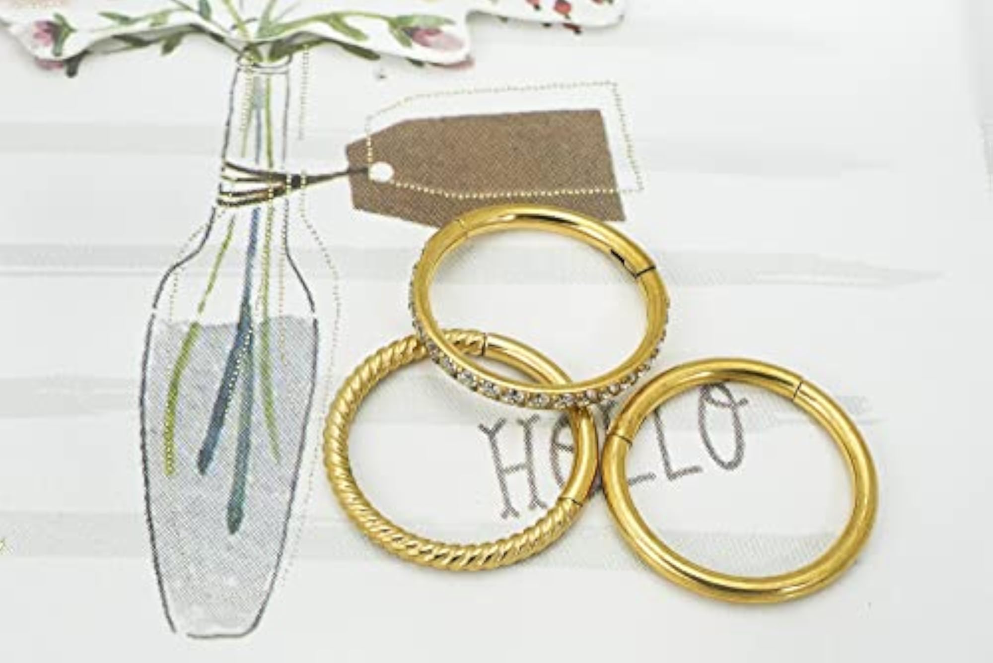 Hinged CZ Segment Nose Hoop Earrings, Body Piercing Jewelry