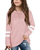Apbondy Girls Shirts Casual Long Sleeve Crewneck Loose Striped Sweatshirts Pullover Tops Pink