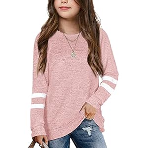 Apbondy Girls Shirts Casual Long Sleeve Crewneck Loose Striped Sweatshirts Pullover Tops