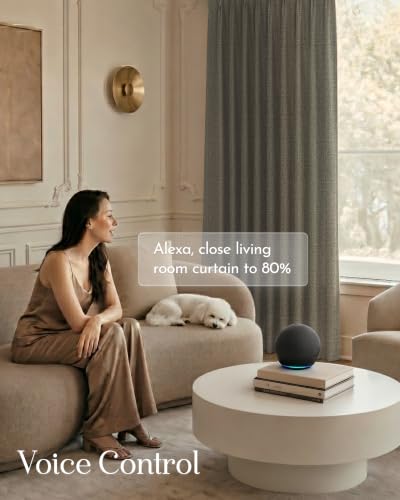 Image of Graywind Motorized Curtains with Track, Room Darkening Smart Curtains, Rechargeable Curtains Compatible with Alexa & Remote Control for Large Windows, Custom Drapes Up to 220 inch, Haven (Brown)