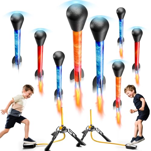 DULONIME Rocket Launcher for Kids, Outdoor Toys with 8 LED Rockets, Launch Up to 100+ Feet, Gifts for 3 4 5 6 7 8-12 Year Old Boy Birthday, Rockets for Kids Age 4-8