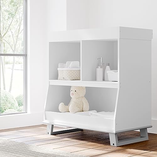 Image of Storkcraft Modern Convertible Baby Changing Table (White and Pebble Gray) - GREENGUARD Gold Certified, Diaper Changing Table Fits Standard Changing Table Pads, Changing Table Topper