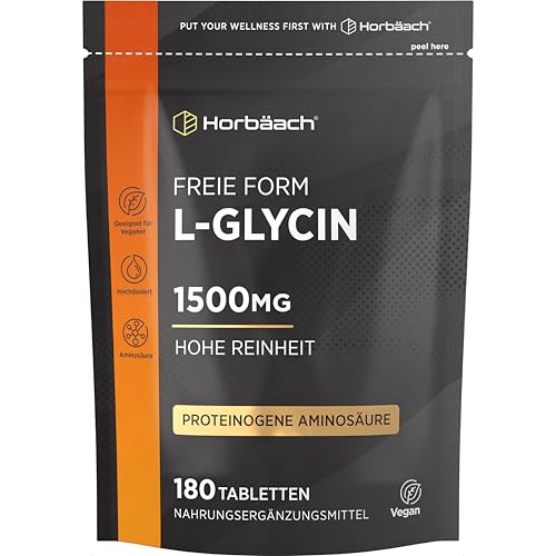 L-Glycin 1500mg | 180 Vegane Tabletten | Aminosäure Glycine | Hohe Konzentration pro Tablette | by Horbaach