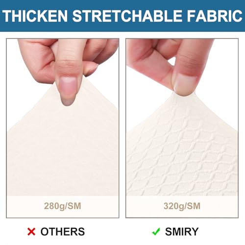 Image of Smiry Waterproof Seat Covers for Dining Room Chairs, No Rear Covers | Stretch Jacquard Removable Washable Chair Seat Slipcovers Protector, Set of 2, Ivory