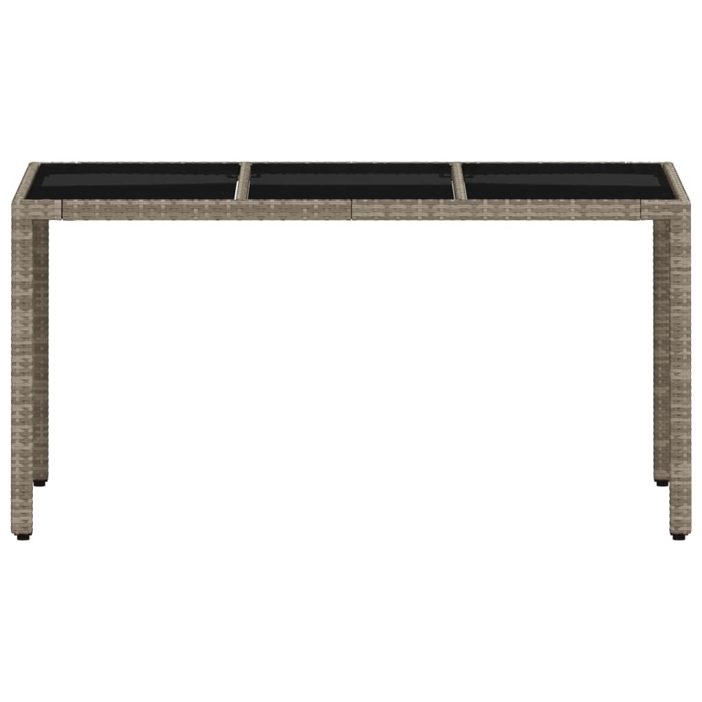 Mesa de jardín de ratán PE Gris con Superficie de Vidrio Templado 150x90x75 cm, Mueble para Exterior Resistente a la Intemperie, Ideal para terraza, Patio o balcón