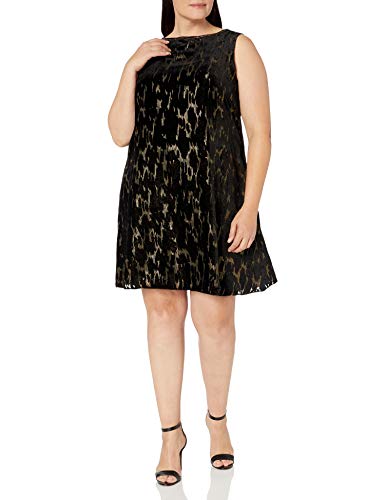 Tahari by Arthur S. Levine Women's Plus Size Slvless Metallic Velvet Burnout Dress, Black/Gold, 20W