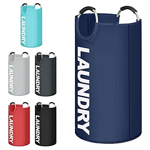 K-ONE Modern Style Collapsible Fabric Large Laundry Basket, Hamper, Foldable Clothes Bag, Folding Washing Bin 6 Colors available 82L (Blue) Cover