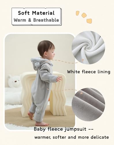 Cute Baby Bear Fleece Jumpsuit Girls Boys Warm Hooded Coverall Romper Newborn Fluffy Outerwear Snowsuit3