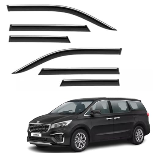 Image of CAR SAAZ Side Door Visors for Carnival (2020-2023)(Set of 6Pcs)|Chrome Lined Rain Guards, Polycarbonate, Smoke Finish