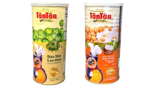Combo - Salted Green Peas and Sesame Sweaweed Nuts - Dau Hoa Lan Muoi va Thanh Rong Bien Hat Vi Dau Me - 7 Oz per Can and 4 Oz per Box with 2 Iterms per Oder
