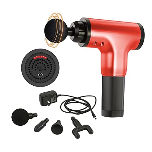 FineLife Products Deep Tissue Percussion Red Massager - Perfect for Muscle Recovery - Targeted Back Massager - Comes with 4 Different Attachment - Powerful Motor and Lasting Battery