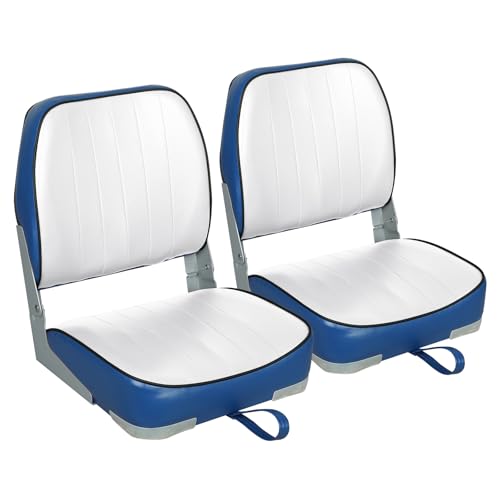 Leader Accessories Low Back Fishing Marine Boat Seat 2 Pack (White/Blue)