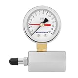 MEASUREMAN 2” Air Pressure Gauge, 0-15 PSI, Black Steel Case, Red Memory Pointer, Brass Fittings, Durable Plastic Lens, Radial Mount for Accurate Pressure Monitoring