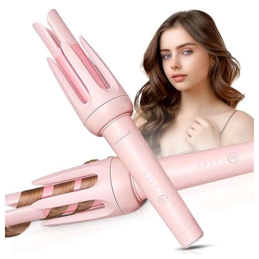 Auto Hair Curler, Automatic Curling Iron with 4 Temperature & 3 Timer, Automatic Shut-Off, Anti-Scald, Anti-Tangle Rotating Curling Wand for Hair Styling, Pink