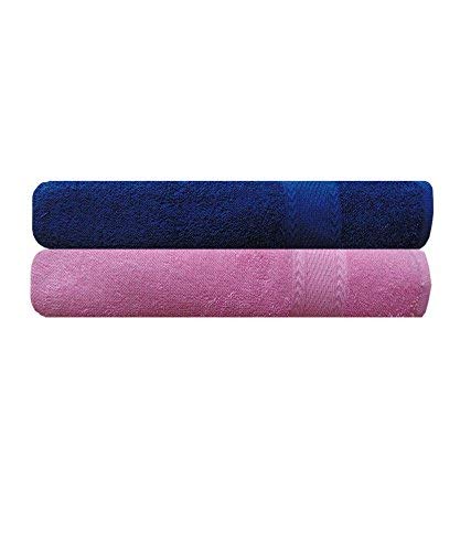 AKIN TOWEL Royal Blue & Baby Pink Cotton Bath Towel - Set of 2