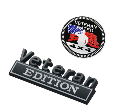Image of Pair Set Veteran Edition Rated 4x4 Emblem Metal Badge Nameplate Sticker Replacement for Universal Vehicle, Truck, SUV,Motorcycle, Rear Trunk Decals (White)