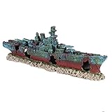 Ichiias Fish Tank Wreck Boat Decoration, Resin Wreck Boat Sunk Battleship War Ship Fish Tank Aquarium Ornament Cave Decoration
