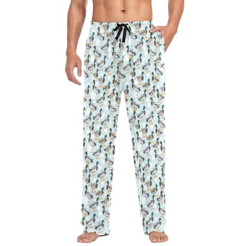 Mens Cotton Pajama Pants Sleep Lounge Pj Bottoms Sleepwear with Pockets Drawstring S Duck Snow