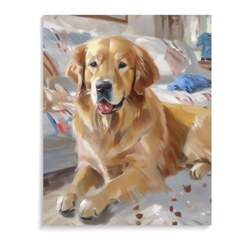 Paint by Number Kits Golden Retriever Dog Paint by Numbers,DIY Oil Painting Acrylic Paints for Wall Art 20x24inch(50x60cm) Frameless