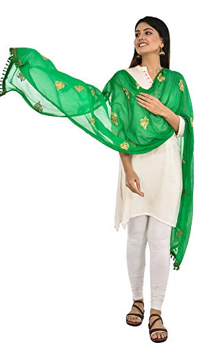 Image of YOUTHQUAKE Golden Patti Embroidered Work Chiffon Dupatta for Womens & Girls with Jaalar Lace