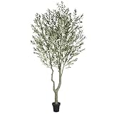 Nafresh Tall Faux Olive Tree，10ft（120in） Realistic Potted Silk Artificial Olive Tree， Fake Olive Trees Indoor with Green Leaves and Big Fruits for Home Office Living Room Stairs Patio Decor.