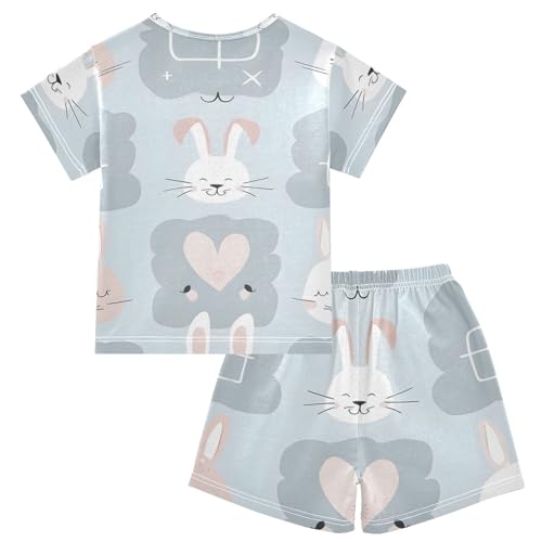 Summer Pajama Set Pink White Rabbit, Short Sleeve Sleepwear Nightwear2