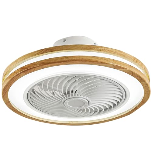 Ventilador de techo de madera con luz, 6 velocidades, atenuación continua, temporizador silencioso, mando a distancia, motor CC reversible para uso durante todo el año, ideal para dormitorio