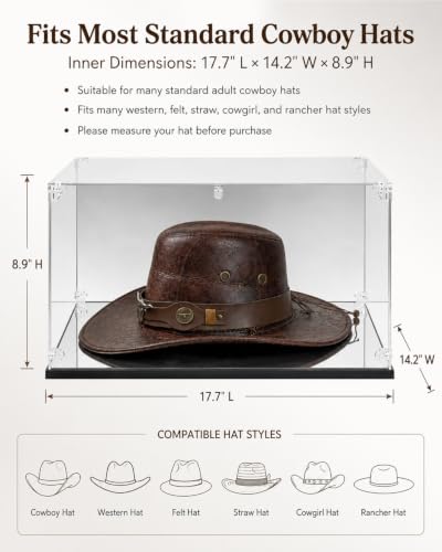 Image of Acrylic Cowboy Hat Display Case with Mirror Back and Base