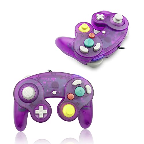 Image of Reiso Gamecube Controller, 2 Pack NGC Classic Wired Controller for Wii Game cube Console (Clear Purple and Green)