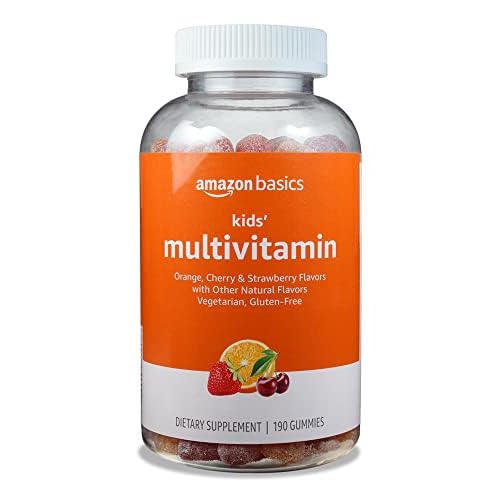 Amazon Basics Kids’ Multivitamin Gummies, Cherry, Strawberry & Orange Flavors, 190 Count (Previously Solimo)