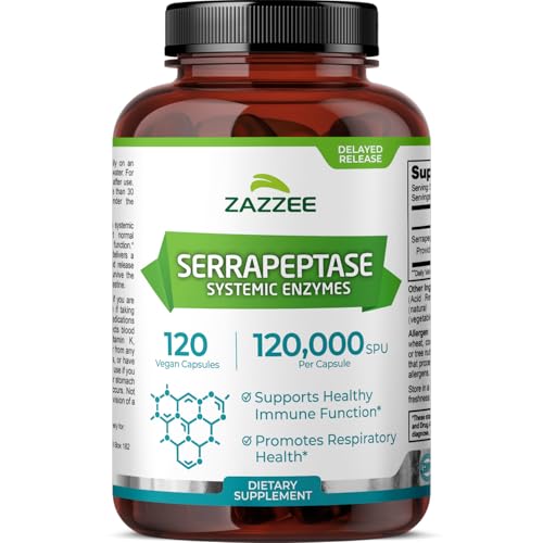 Zazzee Delayed Release Serrapeptase, 120,000 SPU per Capsule, 120 Vegan Capsules, 4 Month Supply,