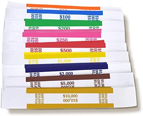 Currency Straps –450 Assorted Bill Wrappers, Money Bands to Organize Bills, ABA Standard Colors, Self-Adhesive, 7.5 x 1.15 Inches (450 Assorted/ 50 of Each)