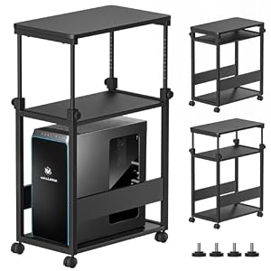 DAIWIN パソコンワゴン pcラック 昇降式 幅35×奥行60×高さ67～95cm パソコンラック cpuワゴン 天板高さ調節可能 キャスター付き pc 棚 デスクワゴン パソコン収納 木製 デスクサイドワゴン棚 複合機ラック オ...