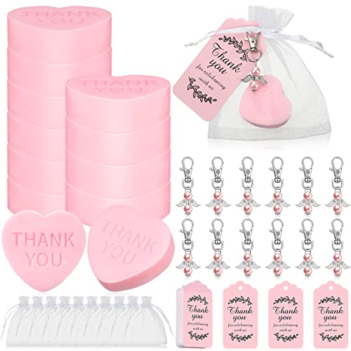Cadeaux d'invités baby shower : 40 porte-clés cœur avec savons et sacs organza