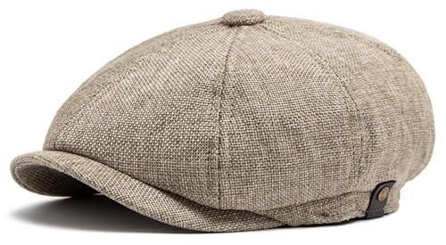 MCWTH Casquette Beret Homme 8 Panneaux Reglable Plate Vintage Ivy Chapeau Kaki Clair