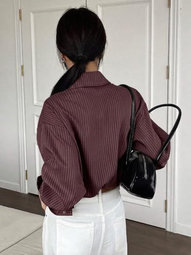 Image of GRECIILOOKS Striped Shirt for Women | Korean Style Full Sleeve Oversized Button Down Shirts | Tops for Women | Shirt for Woman | Plus Size Top for Office & Casual Outfit