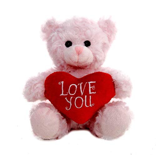 Made By Aliens Plush Stuffed Animal Pink Heart Bear – Love You Bears- Toy for Kids & Adults Valentine's Day - Embroidered Heart Pillow (6 Inch, Pink Love You)